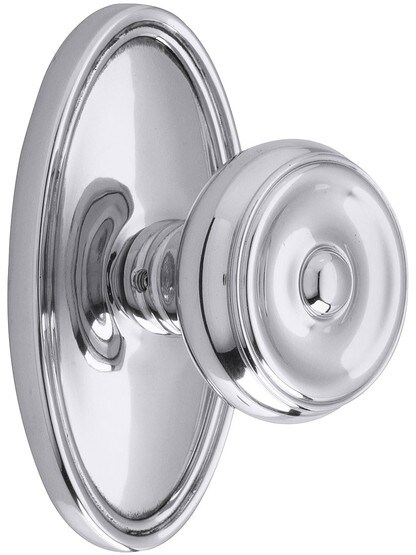 Oval Rosette Set With Waverly Knobs in Polished Chrome.